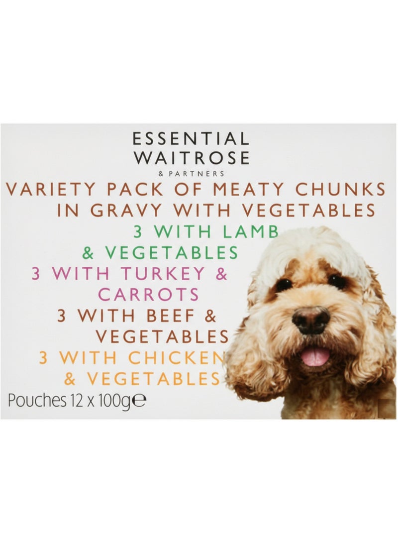 Meaty Chunks In Gravy With Vegetables Variety Pack Dog Food 3 X Lamb Beef Chicken With Vegetables Turkey & Carrots 12X100G